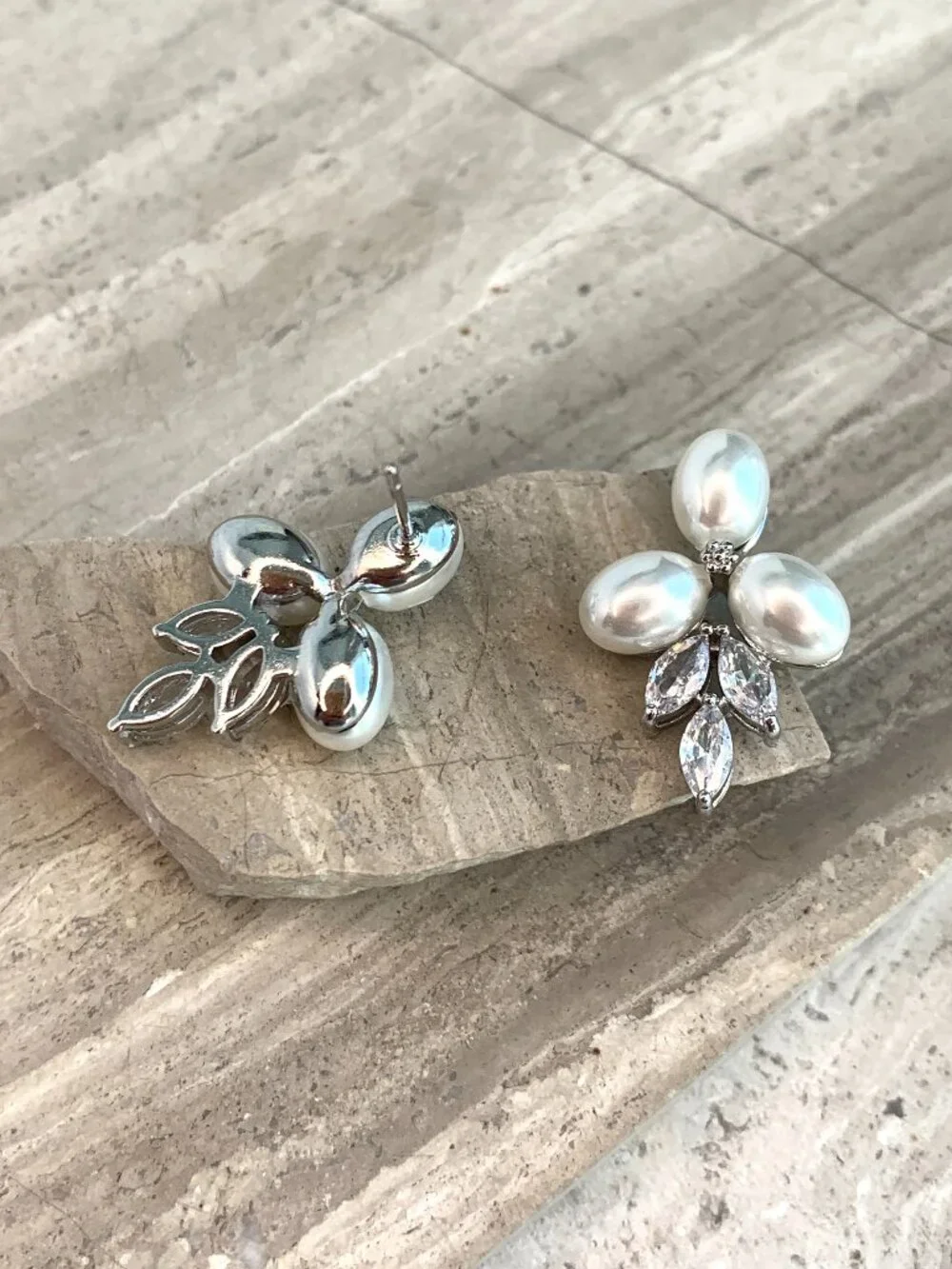 NEW~ Anthropologie, BHLDN, Triple Pearl & Marquise Crystal Cluster Stud Earrings